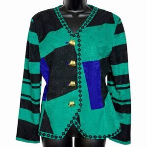 VTG RICHARD WARREN SILK BLAZER JACKET 80s 90s ARTSY RETRO BOLD BOHO STATEMENT 6